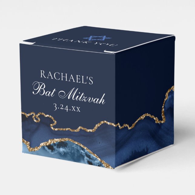 Ballotins Chic Navy Blue Gold Agate Bat mitzvah Carré Party (Verso)