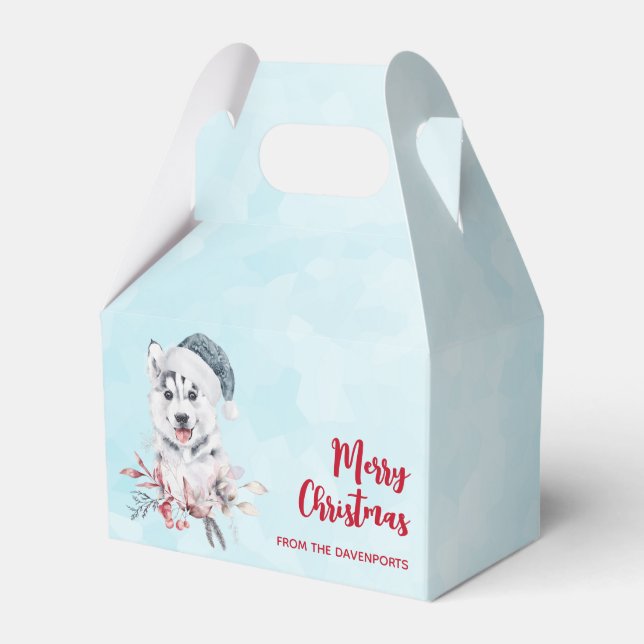 Ballotins Chien de Noël Husky dans un chapeau de Père Noël (Verso)