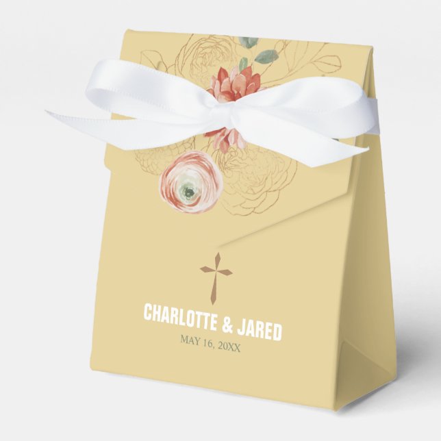 Ballotins Christian Gold Floral Wedding Favor Box (Verso)