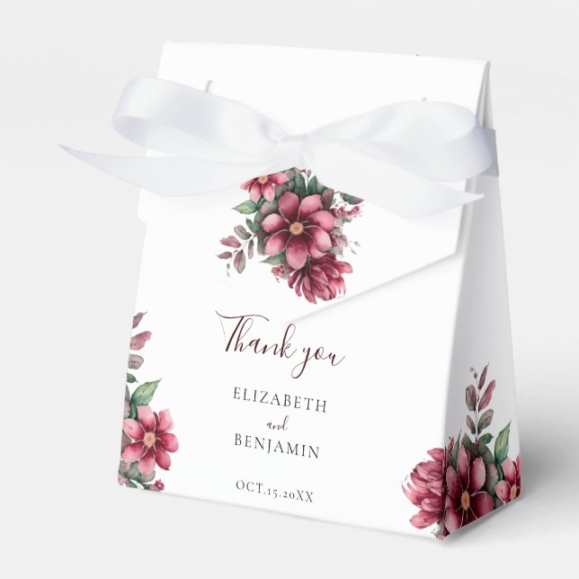 Ballotins Chute Burgundy Floral Mariage Aquarelle (Verso)
