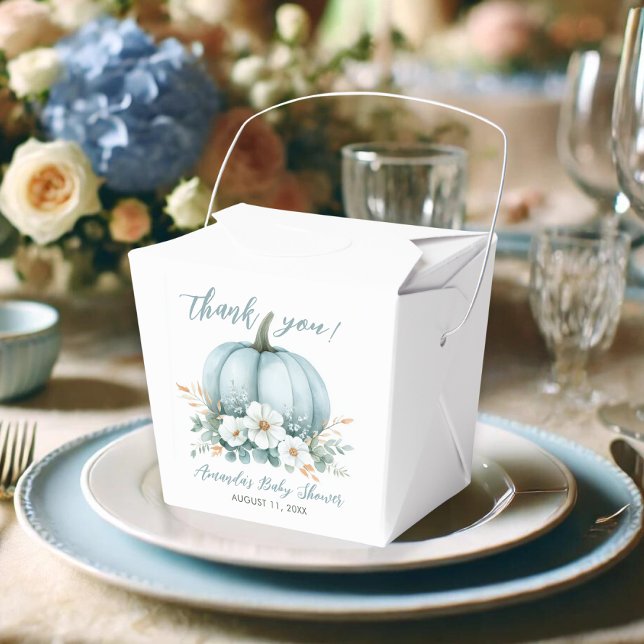 Ballotins Citrouille bleu automne Baby shower d'Eucalyptus F (Little pumpkin is on his way boy favor box)
