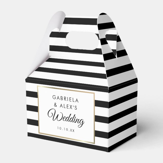 Ballotins Classic Black Stripe Gold Wedding Favor Box (Verso)