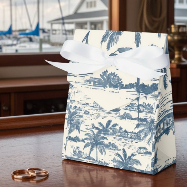 Ballotins Coastal Toile Pattern Dusty Blue Wedding (Coastal Toile Pattern Dusty Blue Wedding Favor Boxes)