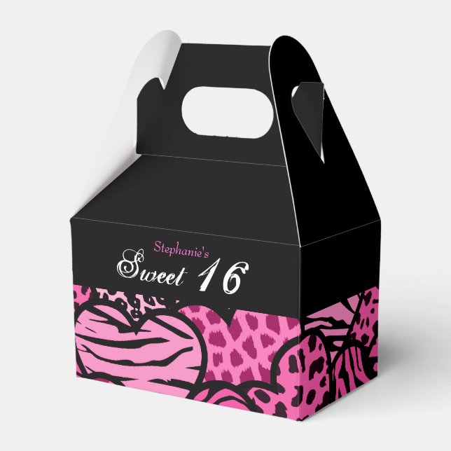 Ballotins Coeurs motifs d'animal rose Sweet 16 Favorbox (Verso)