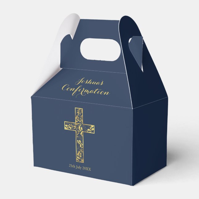 Ballotins Confirmation de croix bleu or garçons (Verso)