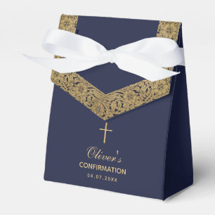 Ballotins Confirmation Garçon Marine Blue Gold Roses Vintage