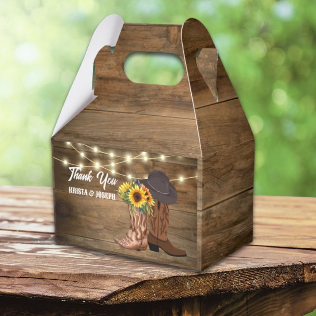 Ballotins Cowboy Boots Sunflower Mariage de l'Ouest (Cowboy Boots Sunflower Western Wedding Favor Boxes)