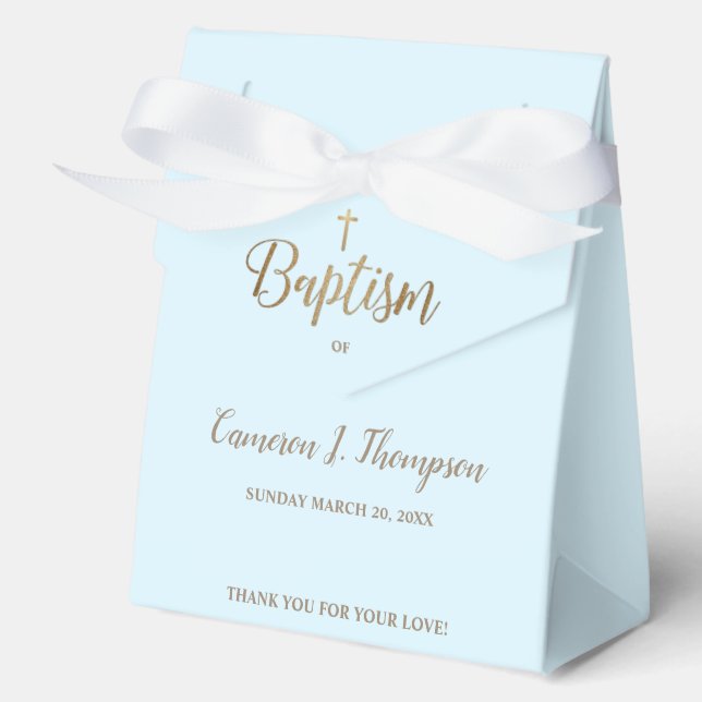Ballotins Croix d'or bleu Baby Baptism Merci Personnalisé (Recto)