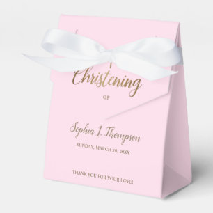 Ballotins Croix d'or rose personnalisée Merci de Christening