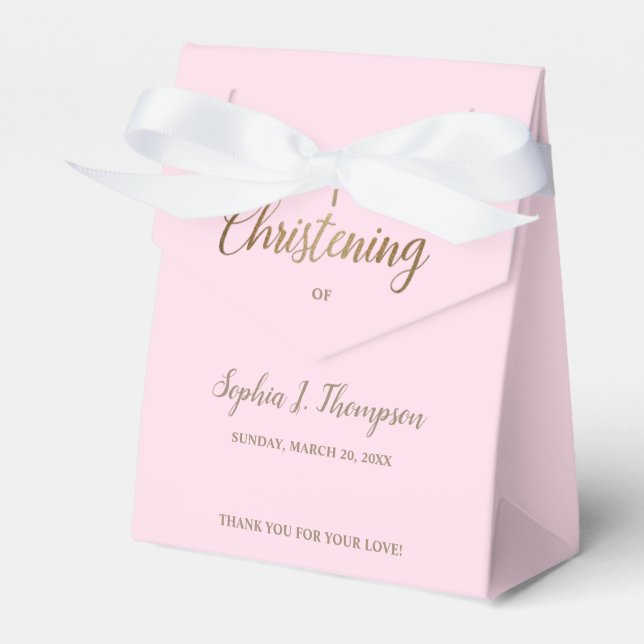 Ballotins Croix d'or rose personnalisée Merci de Christening (Verso)