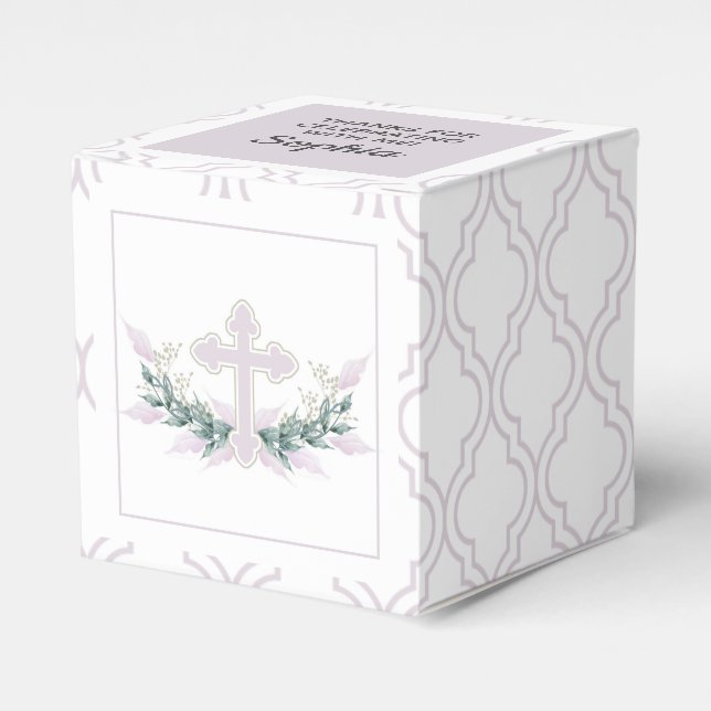 Ballotins Croix rose sur Quatrefoil Party Favoriser Box (Verso)