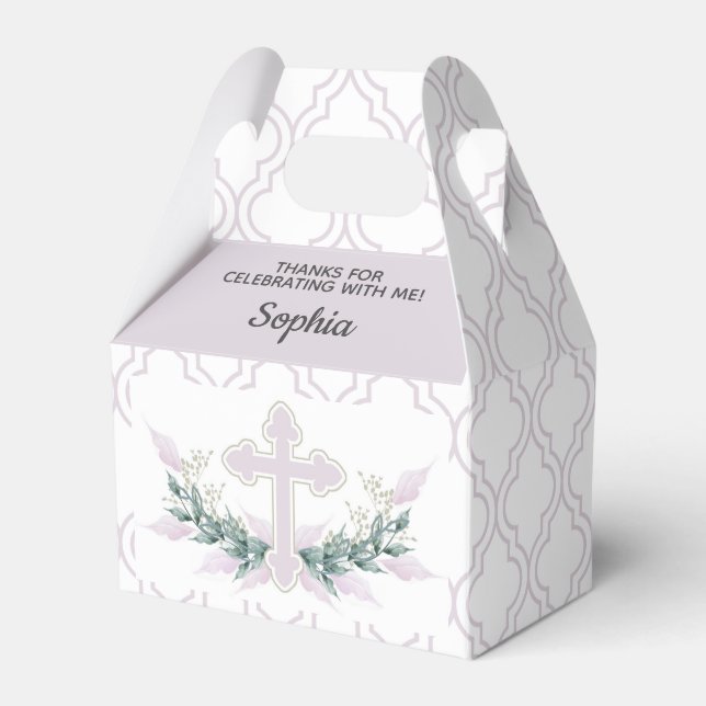 Ballotins Croix rose sur Quatrefoil Party Favoriser Box (Verso)