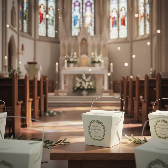 Ballotins Custom Baptism Favor Box with Olive Wreath  (Créateur téléchargé)