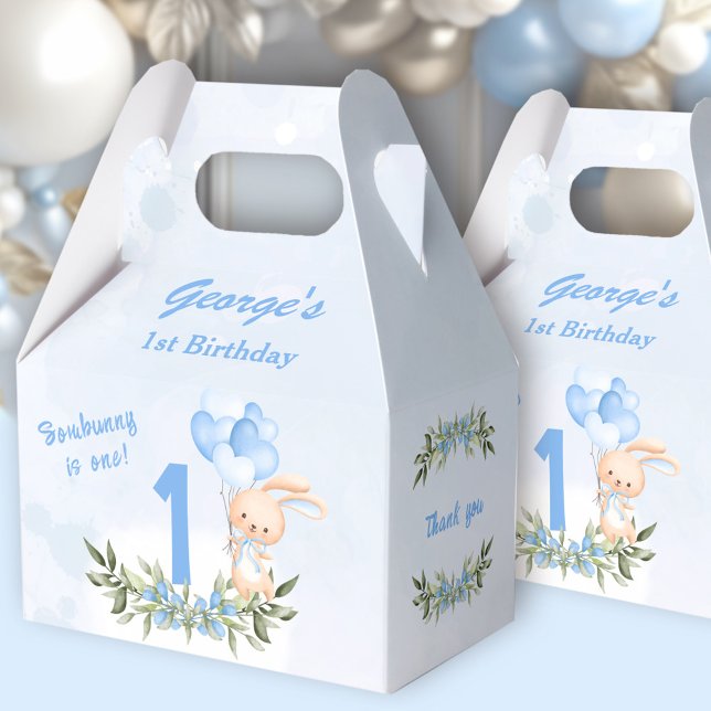 Ballotins Cute Bunny Bleu 1er Anniversaire Bois Printemps (Cute Bunny Blue 1st Birthday Boy Spring Favor Boxes)