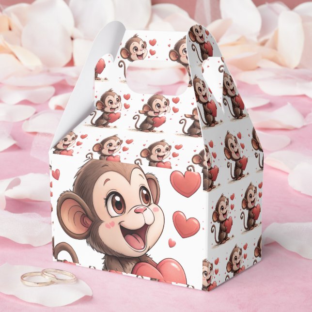 Ballotins Cute Monkey Red Hearts Love Gable Favor Box (Mariage)