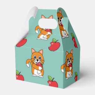 Ballotins Cute Orange Blanc Chat Manger Rouge Pomme Carton