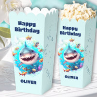 Cute Shark 1er Anniversaire Nom Baby Boy Popcorn