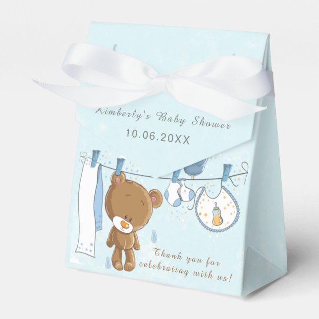 Ballotins Cute Teddy Ours Baby shower bleu Merci (Verso)