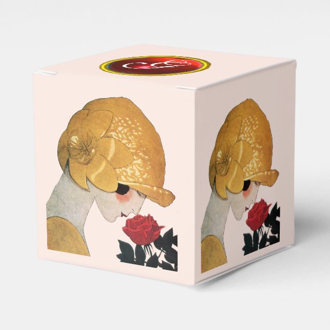 BALLOTINS DAME AVEC ROSE ROUGE ROSE ROSE GEM MONOGRAM EN PIE (Verso)