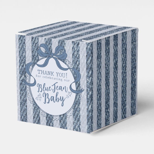 Ballotins Denim Coquette Bow Blue Jean Baby Shower Favor Box (Verso)