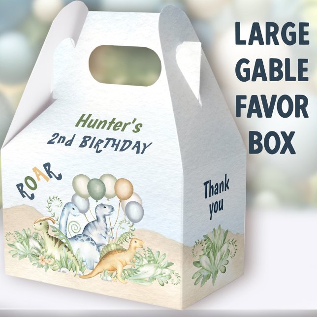Ballotins Dinosaur Garçon Bleu Vert 1er 2e Anniversaire Gran (Dinosaur Boy Large Gable Favor Boxes - You can choose from 3 sizes of these gable favor boxes)