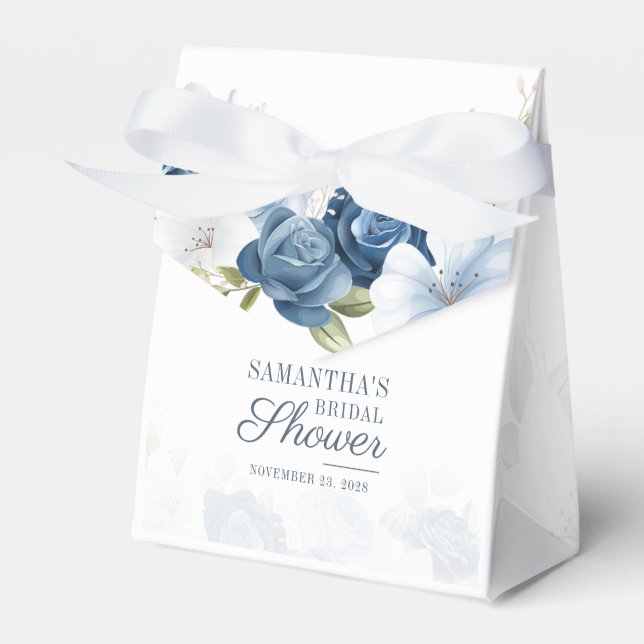 Ballotins Douche de Mariage Élégante Fleurie Aquarelle Bleu  (Verso)