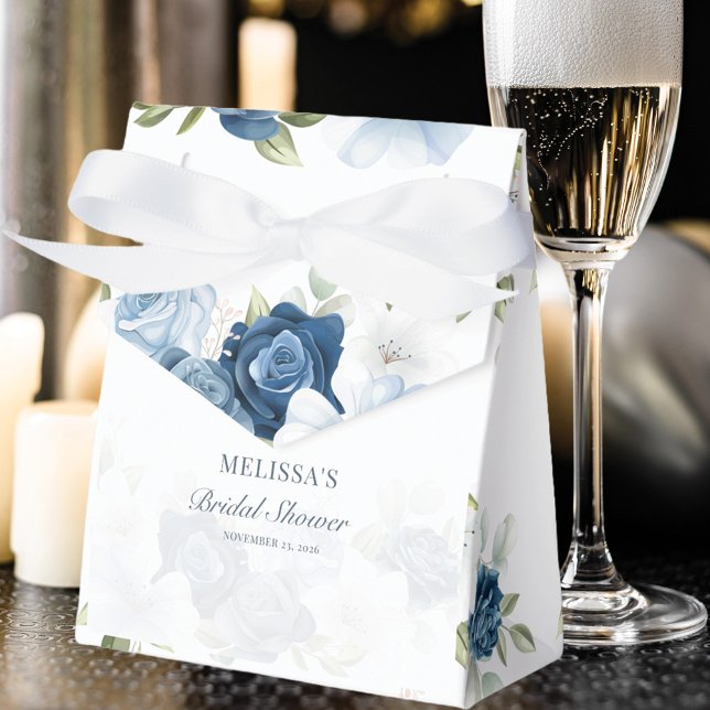 Ballotins Douche de Mariage Élégante Poussiéreuse Bleue Flor (Dusty Blue Floral Elegant Bridal Shower Favor Box)
