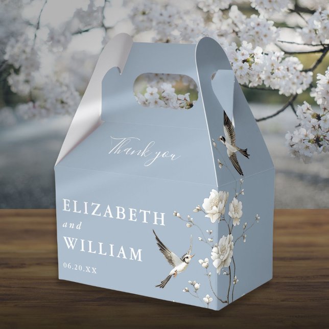 Ballotins Dusty Blue Chinoiserie Floral Mariage Merci (Dusty Blue Chinoiserie Floral Wedding Thank You Favor Boxes)