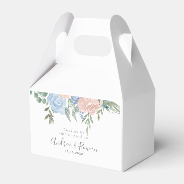 Ballotins Dusty Blue et rose Floral Wedding Favor Box (Verso)