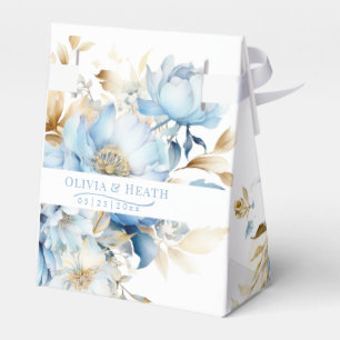 Ballotins Dusty Blue Floral Gold Wedding Favor Box