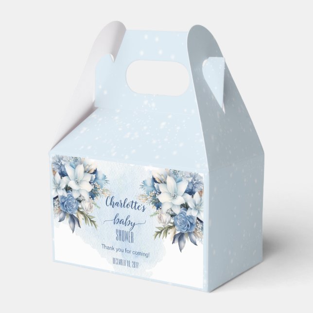 Ballotins Elégant Baby shower Floral d'hiver bleu (Verso)