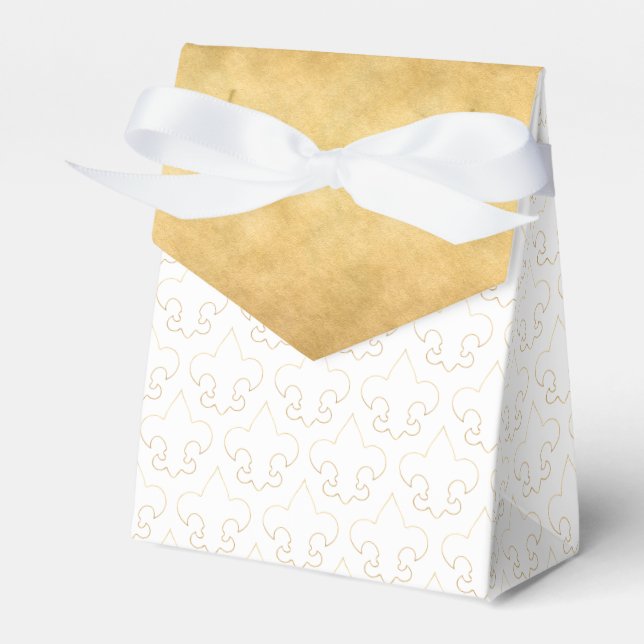 Ballotins Élégant Ballotin cadeau Fleur De Lis Blanc & Or (Verso)