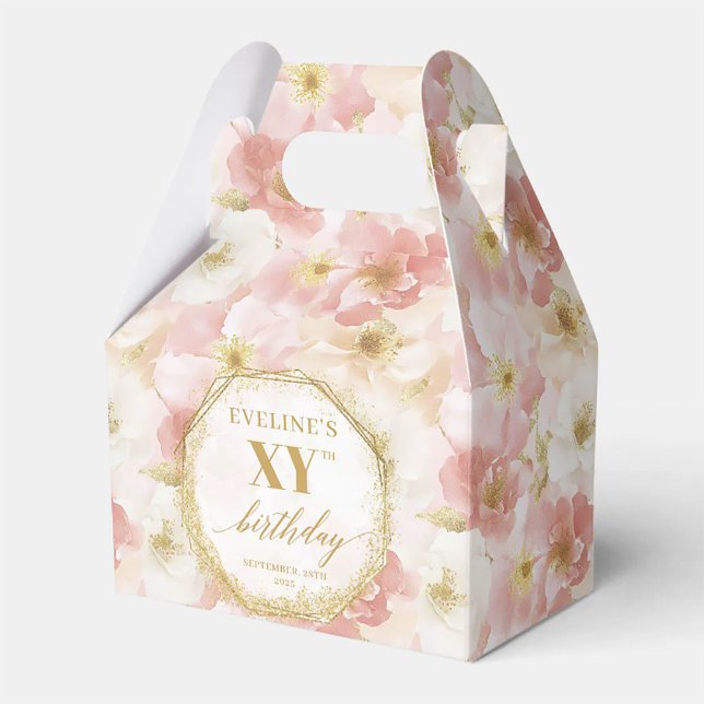 Ballotins Élégant Ballotin de fête d'anniversaire rose Dusty (Elegant Dusty Pink Floral Birthday Party Favor Box)