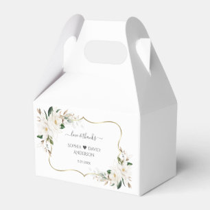 Ballotins Élégant blanc Fleurs Magnolia Mariage or