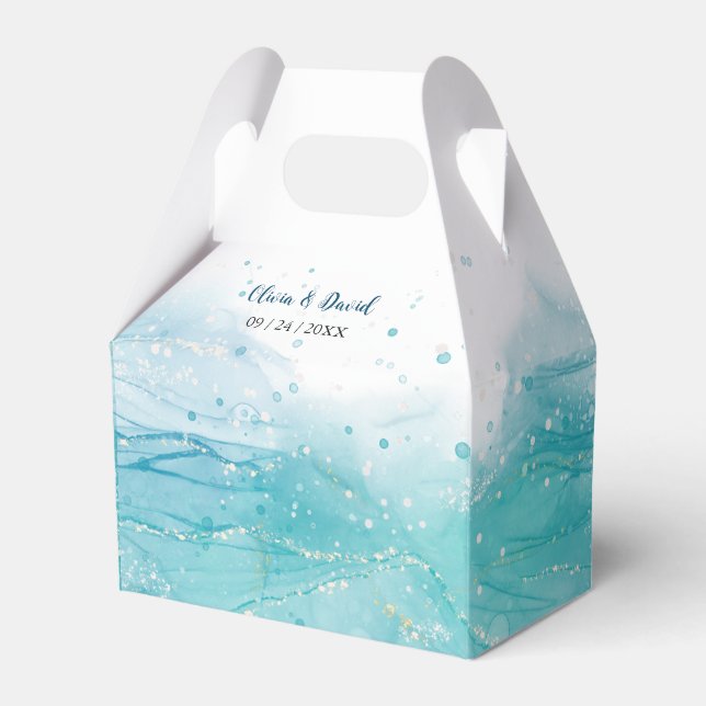 Ballotins Elégant Blue Ocean Wedding Favor Box (Verso)