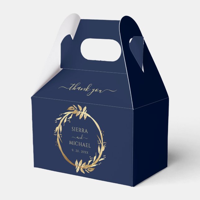 Ballotins Elegant Chic Navy Blue Golden Foliage Mariage (Verso)