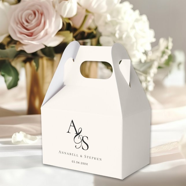Ballotins Élégant, Classique, Monogramme, Mariage (Elegant, Classic, Monogram, Ampersand, Beige, Wedding Favor Boxes. With your Monogram, Name & Date.)