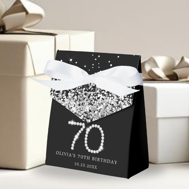 Ballotins Elégant Diamants d'argent noir 70e anniversaire (Elegant Diamonds 70th Birthday Favor boxes)