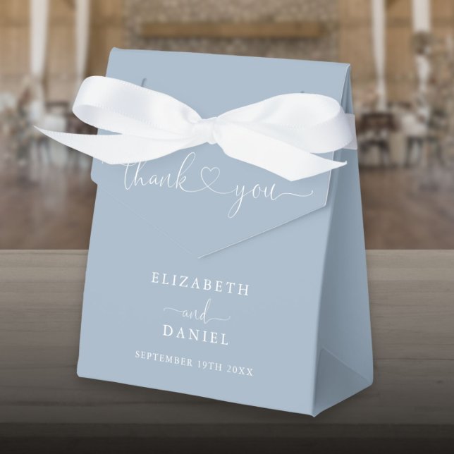 Ballotins Élégant Dusty Blue Heart Mariage de script (Elegant Dusty Blue Heart Script Wedding Favor Box)