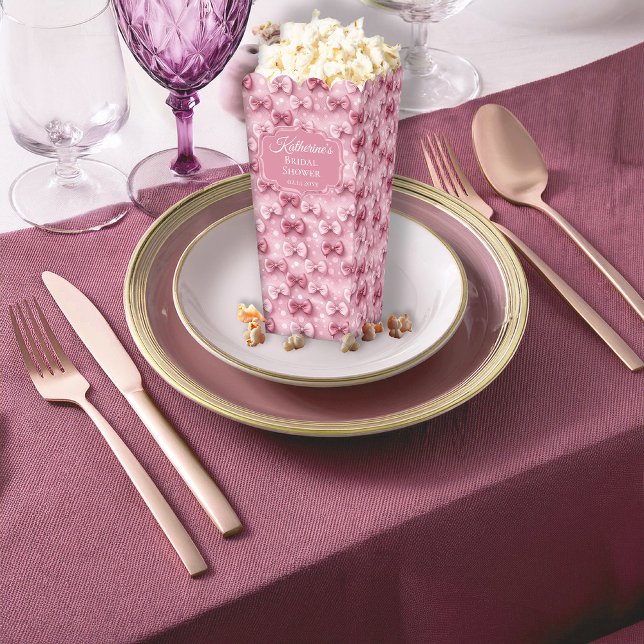 Ballotins Élégant et fantaisiste Nœuds de Coquette Rose pour (Elegant and Whimsical Pink Coquette Bows Bridal Shower Popcorn Favor Boxes)