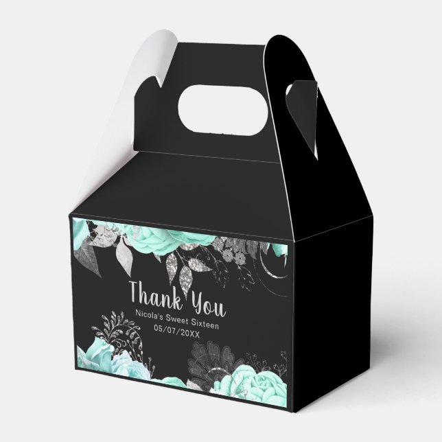 Ballotins Elegant Green and Silver Flowers Sweet Sixteen (Verso)