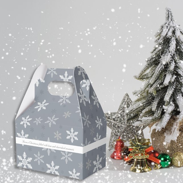 Ballotins Élégant Gris Snowflakes motifs de vacances (Elegant Grey Snowflakes Holidays patterns Favor Boxes)