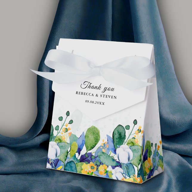 Ballotins Élégant mariage jaune floral bleu blanc (Créateur téléchargé)