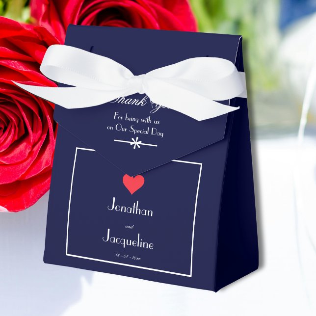 Ballotins Elégant mariage Marine, White & Red Heart Merci (For an Elegant Wedding - Navy, White & Red Heart Thank You Favor Boxes.)