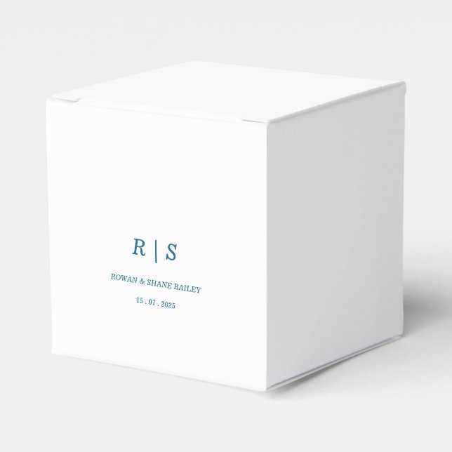 Ballotins Elégant Monogramme Bleu Boîte de Faveur Mariage (Verso)