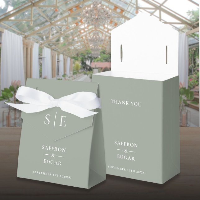 Ballotins Élégant Monogramme Sage Mariage vert (Elegant Monogram Sage Green Wedding Favor Boxes)