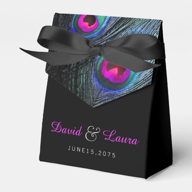 Ballotins Élégant noir Turquoise et rose chaud Mariage Peaco (Verso)