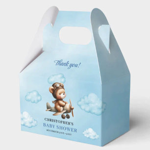 Ballotins Élégant Ours en Peluche Brun Bleu Aviateur Baby Sh
