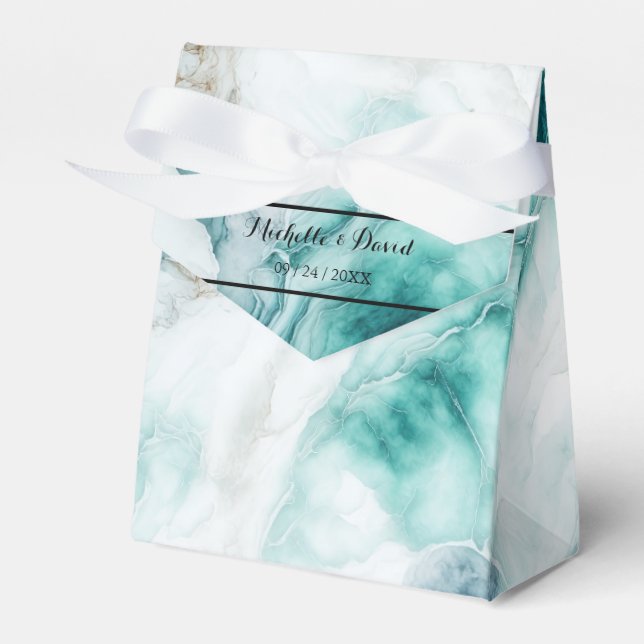 Ballotins Elégant Peacock Green Marbre Boîte de mariage Favo (Verso)