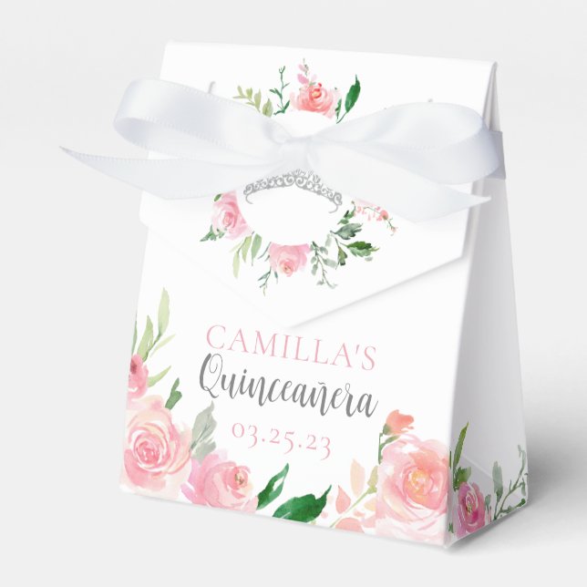 Ballotins Elégant rose Floral Quinceañera Silver Tiara Party (Verso)